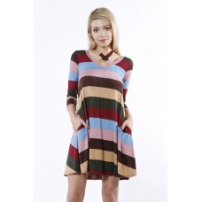 R10D-VC33800 MULTY COLORS STRIPES  V NECK CRISS CROSS ON FRONT  DRESS 2,2,2