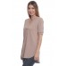 BO2-RO2-9069 TAN  V-NECK SHORT SLEEVE HI LOW TUNIC TOP 2-2-2