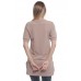 BO2-RO2-9069 TAN V-NECK SHORT SLEEVE HI LOW TUNIC TOP  1-2-1