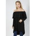 RO2-B3277 BLACK LONG SLEEVE OFF SHOULDER TUNIC TOP 1-2 (3PCS)