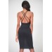 BD11492 BLACK STRAP CRISS CROSS NECK DRESS 2,2,2