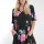 R10A-VC35733 BLACK WITH FUSHIA FLOWERS Midi Dress 2,2,2