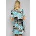 R9D-VC3500-ES BLK AND WHITE TEAL FLOWERS Midi Dress 2,2,2