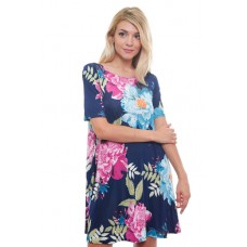 R10F--VC3500-ES NAVY BLUE FLOWERS SHORT SLEEVE DRESS 2,2,2