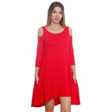 R10C-VC3595 RED 3/4 SLEEVE  OPEN SHOULDER HI LOW DRESS 2,2,2