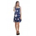 R9D-VC3158 NAVY WHITE STAR SLEEVE LESS DAMASK PRINT A LINE SIDE POCKET DRESS 2,2,2