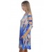 R10C-VC3514-SLUB BLUE BEIGE TIE DYE 3/4 SLEEVE CUT OFF SHOULDER DRESS 2,2,2