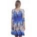 R10C-VC3514-SLUB BLUE BEIGE TIE DYE 3/4 SLEEVE CUT OFF SHOULDER DRESS 2,2,2