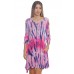 R9F-VC3514-SLUB FUSHIA NAVY TIE DYE 3/4 SLEEVE CUT OFF SHOULDER DRESS 2,2,2