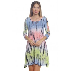 R9F-VC3514-SLUB GREY PINK YELLOW TIE DYE 3/4 SLEEVE CUT OFF SHOULDER DRESS 2,2,2