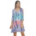 R9F-VC3514-SLUB MINT  BLUE PINK TIE DYE 3/4 SLEEVE CUT OFF SHOULDER DRESS 2,2,2