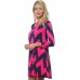 R10B-VC33800 NAVY BLUE FUSHIA LONG SLEEVE CHEVRON CRISS CROSS HALTER DRESS 2,2,2