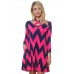 R10B-VC33800 NAVY BLUE FUSHIA LONG SLEEVE CHEVRON CRISS CROSS HALTER DRESS 2,2,2