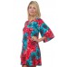 R10E-VC36144 TEAL RED PRINT FLOWERS LOOSE SLEEVE CRISS CROSS V-NECK TUNIC DRESS 2,2,2