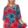 R10E-VC36144 TEAL RED PRINT FLOWERS LOOSE SLEEVE CRISS CROSS V-NECK TUNIC DRESS 2,2,2